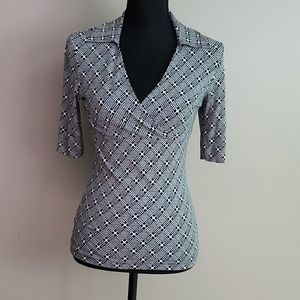 Ann Taylor Loft White / Black Shirt with Collar